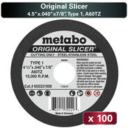 GRINDING SANDING POLISHING ACCESSORIES | Metabo Metabo 655331000 100-Piece A60TZ Original Slicer T1 4.5 in. x 0.40 in. x 7/8 in. Cutting Wheel Pack