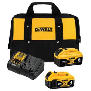 电池和充电器入门套件| Dewalt 20V MAX XR锂离子电池和快速充电器入门套件(4 Ah/6 Ah)