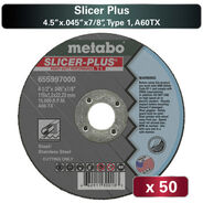 GRINDING SANDING POLISHING ACCESSORIES | Metabo Metabo 655997000 50-Piece A60TX Slicer Plus T1 4.5 in. x 0.45 in. x 7/8 in. Cutting Wheel Pack