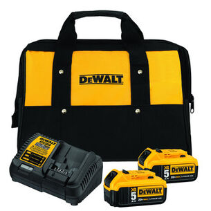 电池和充电器入门套件| Dewalt 20V MAX XR 5 Ah锂离子电池(2包)和充电器入门套件