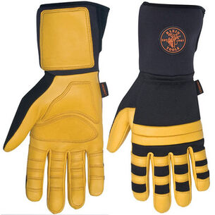 工作手套| Klein Tools软纹皮革线工工作手套，带衬垫指节-黑色/黄色, X-Large