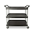 Utility Carts | Rubbermaid Commercial FG409100BLA 40.63 in. x 20 in. x 37.81 in. 300 lbs. Capacity 3 Shelves Plastic Xtra Utility Cart with Open Sides - Black image number 2
