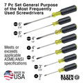 Screwdrivers | Klein Tools 85076 7-Piece Slotted and Phillips Screwdriver Set with Non-Slip Cushion-Grip Handles and Tip-Ident image number 2