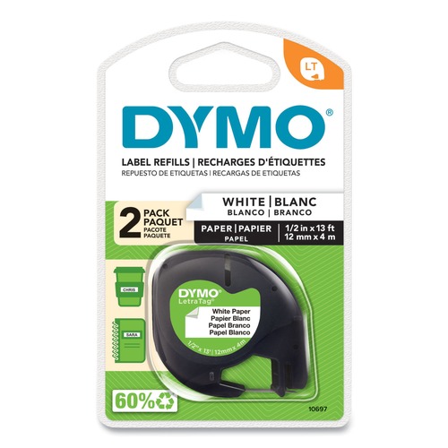  | DYMO 10697 LetraTag 0.5 in. x 13 ft. Paper Label Tape Cassettes - White (2/Pack) image number 0