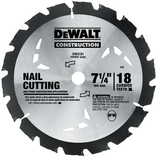 Circular Saw Blades | Dewalt DW3191 7-1/4 in. 18 Tooth Series 20 Nail Cutting Circular Saw Blade image number 0