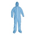 Bib Overalls | KleenGuard KCC 45356 A65 Zipper Front Hood and Boot Elastic Wrist and Ankles Flame-Resistant Coveralls - 3X-Large, Blue (21/Carton) image number 0