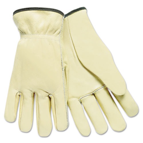 Work Gloves | MCR Safety 3200L Full Leather Cow Grain Driver Gloves - Large, Tan (12 Pairs) image number 0