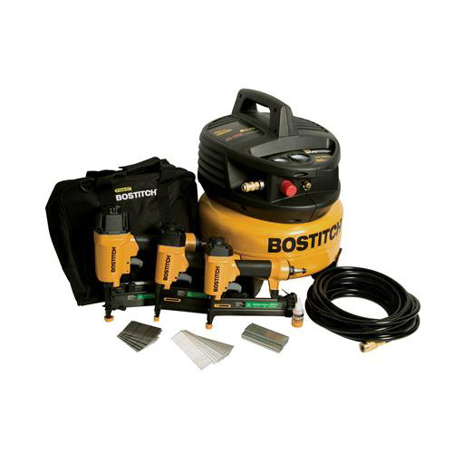 Nail Gun Compressor Combo Kits | Factory Reconditioned Bostitch U/CPACK300 3-Tool Finish and Trim with 2 HP Oil-Free Pancake Air Compressor Combo Kit image number 0