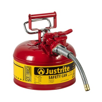  | Justrite 1 Gallon Type II AccuFlow Steel Safety Can with 5/8 in. Metal Hose - Red