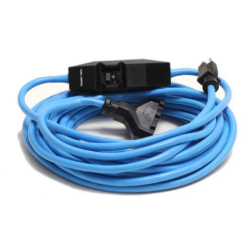 Extension Cords | Century Wire D18030100 PowerTech 20 Amp 12/3 AWG GFCI Triple Tap Extension Cord with Adapter - 100 ft. (Blue) image number 0
