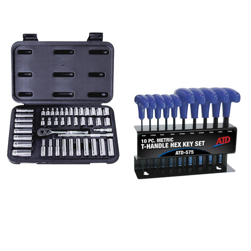 Socket Sets | ATD 1200H 44-Piece 1/4 in. Drive 6-Point SAE & Metric Pro Socket Set w/FREE 10-Piece Metric T-Handle Hex Key Set image number 0