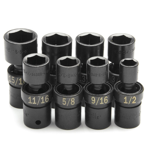 Sockets | SK Hand Tool 34301 8-Piece 1/2 in. Drive 6-Point Swivel SAE Impact Socket Set image number 0
