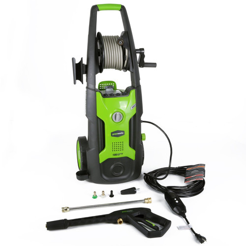 Pressure Washers | Greenworks GPW1951 13 Amp 1,950 PSI 1.2 GPM Electric Vertical Pressure Washer with Hose Reel image number 0
