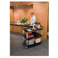Utility Carts | Rubbermaid Commercial FG409100BLA 40.63 in. x 20 in. x 37.81 in. 300 lbs. Capacity 3 Shelves Plastic Xtra Utility Cart with Open Sides - Black image number 7