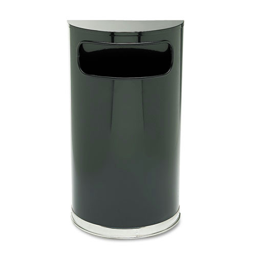 Trash & Waste Bins | Rubbermaid FGSO820PLBK European and Metallic Series 9-Gallon Half-Round Receptacle - Black/Chrome image number 0