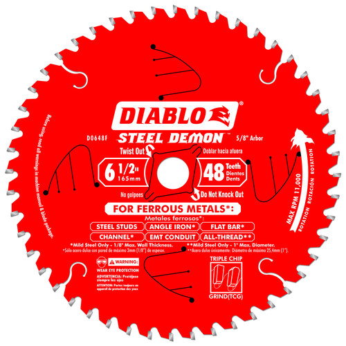 Blades | Diablo D0648F 6-1/2 in. 48 Tooth Steel Demon Ferrous Metals Saw Blade image number 0