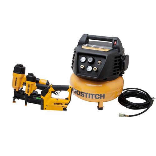 Nail Gun Compressor Combo Kits | Factory Reconditioned Bostitch BTFP72646-R 3-Tool Finish and Trim 6 Gallon Oil-Free Pancake Air Compressor Combo Kit image number 0