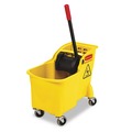Mop Buckets | Rubbermaid Commercial FG738000YEL Tandem 31 Quart Reverse Mop Bucket/Wringer Combo - Yellow image number 0