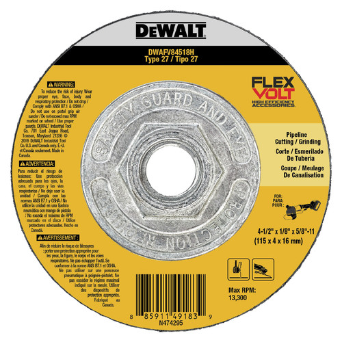 Grinding Sanding Polishing Accessories | Dewalt DWAFV84518H T27 FLEXVOLT Cutting and Grinding Wheel 4-1/2 in. x 1/8 in. x 5/8 in. x 11 image number 0
