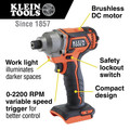 Impact Drivers | Klein Tools BAT20CD 20V Brushless Lithium-Ion 1/4 in. Cordless Hex Impact Driver (Tool Only) image number 1