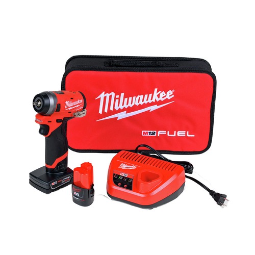 Impact Wrenches | Milwaukee 2552-22 M12 FUEL Brushless Lithium-Ion 1/4 in. Cordless Stubby Impact Wrench Kit with (1) 2 Ah and (1) 4 Ah Batteries image number 0