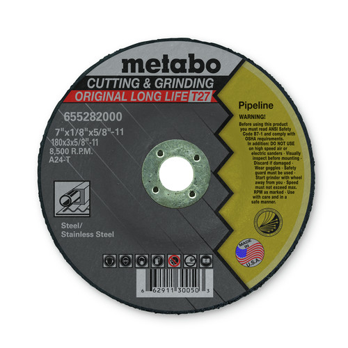 Grinding Sanding Polishing Accessories | Metabo 655282000 7 in. x 1/8 in. A24T Type 27 Pipeline Grinding/Notching/Cutting Wheels (10-Pack) image number 0
