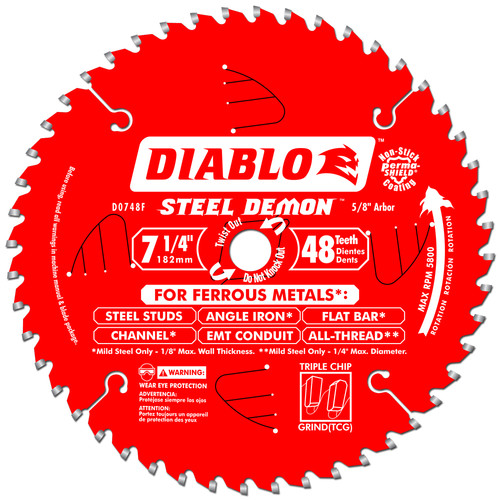 Blades | Diablo D0748F 7-1/4 in. 48 Tooth Steel Demon Ferrous Metals Saw Blade image number 0