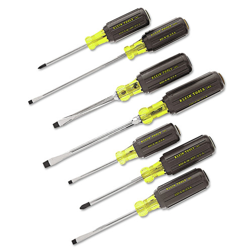 Screwdrivers | Klein Tools 85076 7-Piece Slotted and Phillips Screwdriver Set with Non-Slip Cushion-Grip Handles and Tip-Ident image number 0