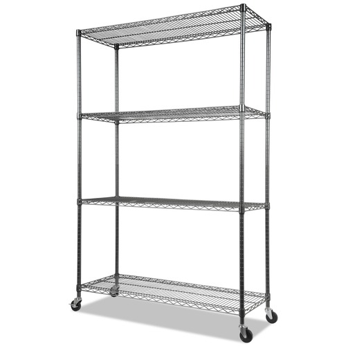 Tool Storage Accessories | Alera ALESW604818BA NSF Certified 48 in. x 18 in. x 72 in. 4-Shelf Wire Shelving Kit with Casters - Black Anthracite image number 0