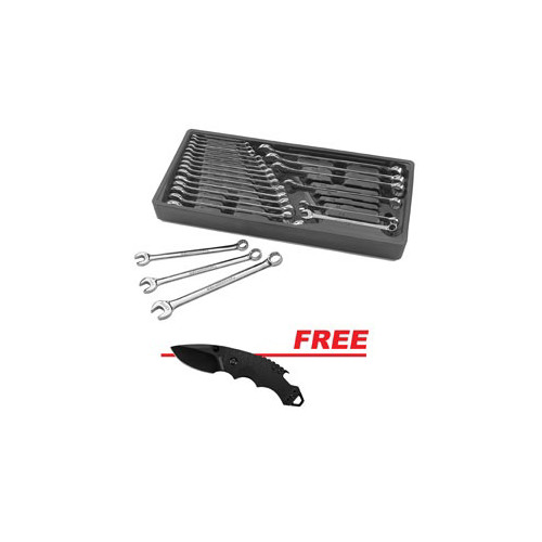 Combination Wrenches | GearWrench 81900KF 24-Piece Long Combination SAE/Metric Non-Ratcheting Wrench Set with Kershaw Knives Shuffle Knife (Black) image number 0