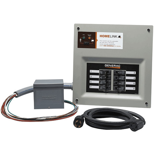 Transfer Switches | Generac 6853 30 Amp Indoor Transfer Switch Kit for 6-8 Circ Resin Pib & Conduit 30 Amp Plug, Upgradeable image number 0