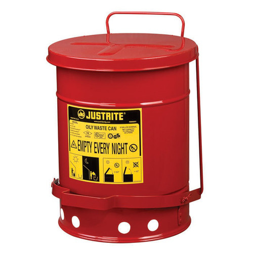 Trash & Waste Bins | Justrite 09100 Oily Waste Can, 6gal, Red image number 0