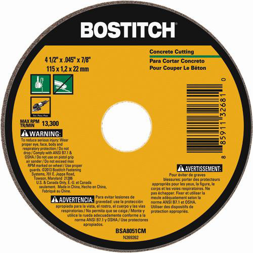 Grinding Sanding Polishing Accessories | Bostitch BSA8051CM 4-1/2 in. Construction and Masonry Cut-Off Wheel image number 0