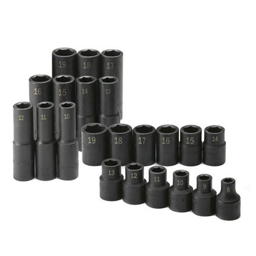 Sockets | SK Hand Tool 4052 22-Piece 1/2 in. Drive 6-Point Std/Deep Well Metric Impact Socket Set image number 0