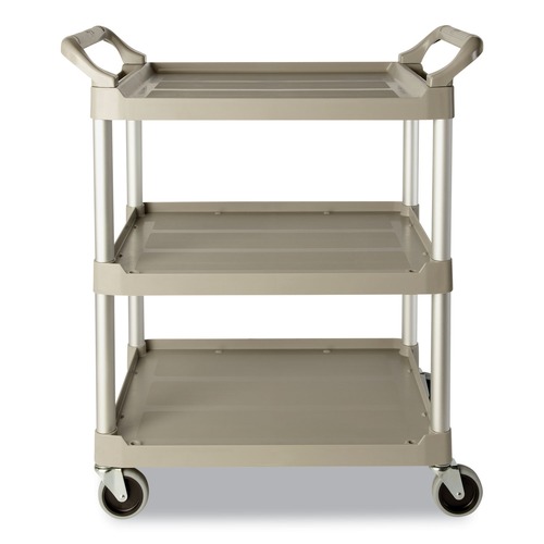 Utility Carts | Rubbermaid Commercial FG342488OWHT 200 lbs. Capacity 3 Shelf Service Cart - Off White image number 0