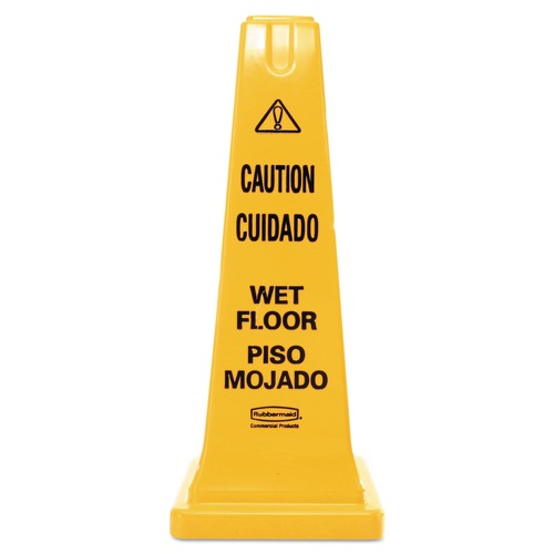 Safety Equipment | Rubbermaid Commercial FG627777YEL 10.55 in. x 10.5 in. x 25.63 in. Multilingual Wet Floor Safety Cone - Yellow image number 0