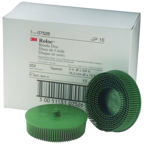 Grinding, Sanding, Polishing Accessories | 3M 7526 Scotch-Brite Roloc Bristle Disc Green 3 in. Coarse (10-Pack) image number 0