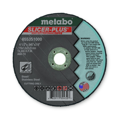 Grinding Wheels | Metabo 655351000 4-1/2 in. x 0.045 in. A60TX Type 27 SLICER-PLUS High Performance Cutting Wheels (50 Pc) image number 0