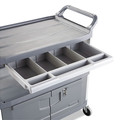 Utility Carts | Rubbermaid Commercial FG409400GRAY 40.63 in. x 20 in. x 37.81 in. 300 lbs. Capacity 3 Shelves Plastic Xtra Instrument Cart with Locking Storage Area - Gray image number 2