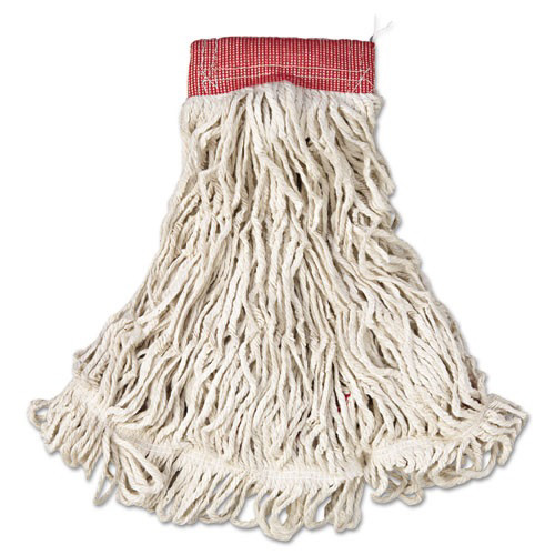 Mops | Rubbermaid A153WHI 6-Piece Web Foot Cotton/Synthetic Large Wet Mop Head with 5 in. Red Headband (White) image number 0