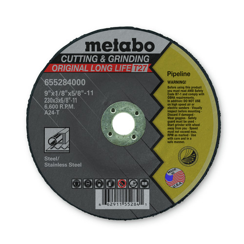 Grinding Wheels | Metabo 655284000 9 in. x 1/8 in. A24T Type 27 Pipeline Grinding/Notching/Cutting Wheels (10-Pack) image number 0