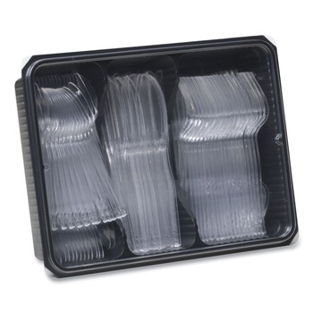  | Dixie CH0180DX7 Cutlery Keeper Tray with Plastic Forks/Knives/Spoons - Clear (180/Box)