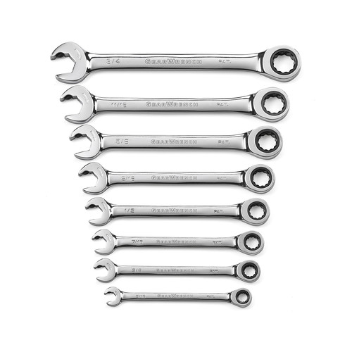 Combination Wrenches | GearWrench 85599 8-Piece SAE Open End Combination Ratcheting Wrench Set image number 0