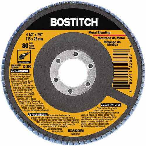 Grinding, Sanding, Polishing Accessories | Bostitch BSA8208M 4-1/2 in. Z80 T29 Flap Disc image number 0