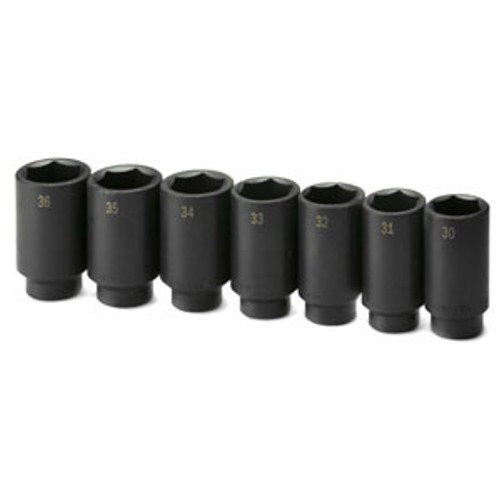 Sockets | SK Hand Tool 4007 7-Piece 1/2 in. Drive Axle Nut Deep Impact Socket Set image number 0