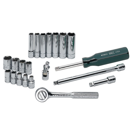 Socket Sets | SK Hand Tool 4921 21-Piece 1/4 in. Drive 6-Point Std/Deep Well SAE Socket Set image number 0