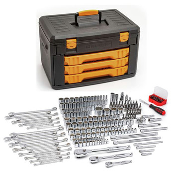  | GearWrench 243-Piece 12 Point 1/4 in., 3/8 in. and 1/2 in. Mechanics Tool Set with 3 Drawer Storage Box