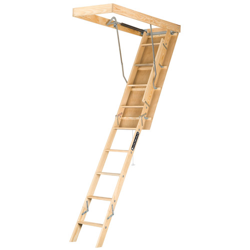 Ladders & Stools | Louisville L224P Premium 250 lbs. Load Capacity 22-1/2 in. x 54 in. Open Ceiling Wood Attic Ladder for 10 ft. Ceiling Heights image number 0