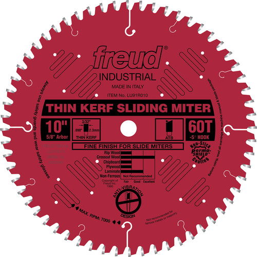 Miter Saw Blades | Freud LU91R010 10 in. 60 Tooth Thin Kerf Sliding Compound Miter Saw Blade image number 0