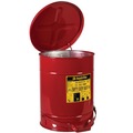 Trash & Waste Bins | Justrite 09300 10 Gallon Hands-Free Self-Closing Cover Oily Waste Can - Red image number 1